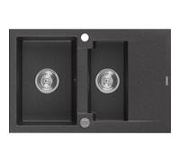 Mexen Gaspar fregadero de granito de 1,5 senos con escurridor 737 x 475 mm, negro moteado, sifón cromado - 6507731505-76 3584 5907709194212