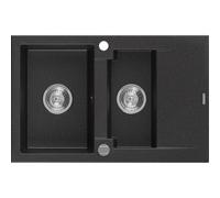 Mexen Gaspar fregadero de granito de 1,5 senos con escurridor 737 x 475 mm, negro/plateado metálico, sifón cromado 3582 5907709194199