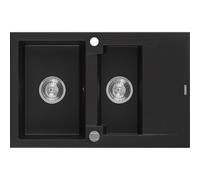 Mexen Gaspar fregadero de granito de 1,5 senos con escurridor 737 x 475 mm, negro, sifón cromado - 6507731505-77 3585 5907709194229