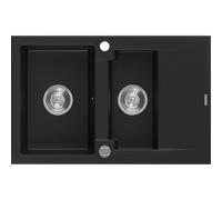 Mexen Gaspar fregadero de granito de 1,5 senos con escurridor 737 x 475 mm, negro, sifón cromo - 6507731505-77 3585 5907709194229