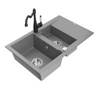 Mexen Gaspar fregadero de granito de 1,5 senos con escurridor y grifo de cocina Carla, gris - 6507-71-670700-70 16803 5905315039408