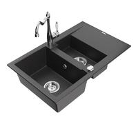 Mexen Gaspar fregadero de granito de 1,5 senos con escurridor y grifo de cocina Carla, negro moteado - 6507-76-670700-00 16822 5905315039521