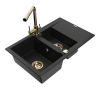 Mexen Gaspar fregadero de granito de 1,5 senos con escurridor y grifo de cocina Duero, negro - 6507-77-671600-50 17537 5905315024213