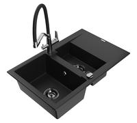 Mexen Gaspar fregadero de granito de 1,5 senos con escurridor y grifo de cocina Duo, negro - 6507-77-671701-07-B 22734 5905315100764