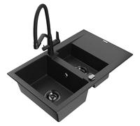 Mexen Gaspar fregadero de granito de 1,5 senos con escurridor y grifo de cocina Duo, negro/plata - 6507-73-671701-70-B 22722 5905315100641