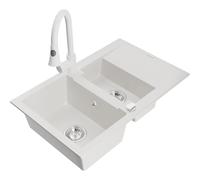 Mexen Gaspar fregadero de granito de 1,5 senos con escurridor y grifo de cocina Elia, blanco - 6507-20-670101-20 19683 5905315029065