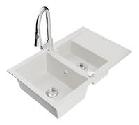 Mexen Gaspar fregadero de granito de 1,5 senos con escurridor y grifo de cocina Elia, blanco - 6507-20-670101-00 19682 5905315029058