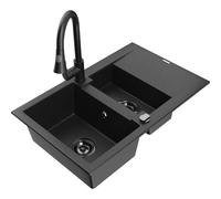 Mexen Gaspar fregadero de granito de 1,5 senos con escurridor y grifo de cocina Elia, negro/plata - 6507-73-670101-70-B 19698 5905315029218