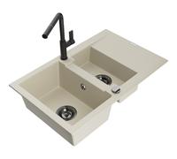 Mexen Gaspar fregadero de granito de 1,5 senos con escurridor y grifo de cocina Flora, beige - 6507-69-670401-70-B 20668 5905315059093