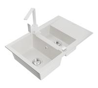 Mexen Gaspar fregadero de granito de 1,5 senos con escurridor y grifo de cocina Rita, blanco - 6507-20-670300-20 17268 5905315018823