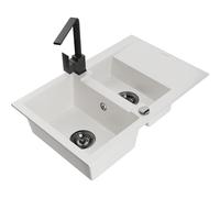 Mexen Gaspar fregadero de granito de 1,5 senos con escurridor y grifo de cocina Rita, blanco - 6507-20-670300-70 17272 5905315018847
