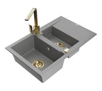 Mexen Gaspar fregadero de granito de 1,5 senos con escurridor y grifo de cocina Rita, gris - 6507-71-670300-50 17282 5905315018908