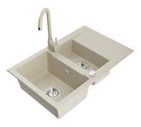 Mexen Gaspar fregadero de granito de 1,5 senos con escurridor y grifo de cocina Telma, beige - 6507-69-670200-69 6225 5907709189874