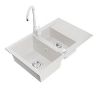 Mexen Gaspar fregadero de granito de 1,5 senos con escurridor y grifo de cocina Telma, blanco - 6507-20-670200-20 6223 5907709189850