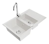Mexen Gaspar fregadero de granito de 1,5 senos con escurridor y grifo de cocina Telma, blanco - 6507-20-670200-00 6222 5907709189843