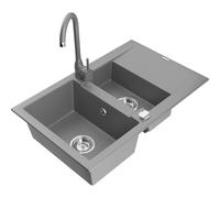 Mexen Gaspar fregadero de granito de 1.5 senos con escurridor y grifo de cocina Telma, gris - 6507-71-670200-71 6227 5907709189898