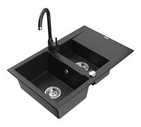Mexen Gaspar fregadero de granito de 1,5 senos con escurridor y grifo de cocina Telma, negro/dorado - 6507-75-670200-70 6231 5907709189935