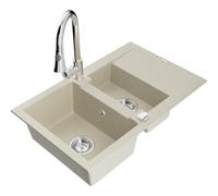 Mexen Gaspar fregadero de granito de 1,5 tazones con escurridor y grifo de cocina Elia, beige - 6507-69-670101-00 19686 5905315029096