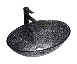 Mexen Goa lavabo de sobremesa de vidrio 50 x 36 cm, negro - 24085070 16207 5907709159099