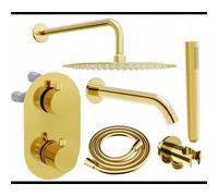Mexen Kai DR70 conjunto de bañera y ducha empotrado con ducha de lluvia de 25 cm, dorado - 77602DR70251-50 6498 5907709161207