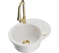Mexen Kevin fregadero de cocina de granito de 1 seno con escurridor y grifo de cocina Elia, blanco - 6517-20-670101-50 20121 5905315031631