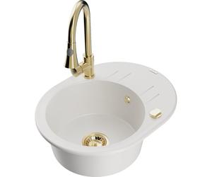 Mexen Kevin fregadero de cocina de granito de 1 seno con escurridor y grifo de cocina Elia, blanco - 6517-20-670101-50 20121 5905315031631