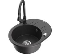 Mexen Kevin fregadero de granito de 1 compartimento con escurridero y grifo de cocina Elia, negro moteado - 6517-76-670101-76 20149 5905315031877