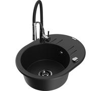 Mexen Kevin fregadero de granito de 1 compartimento con escurridor y grifo de cocina Aster, negro - 6517-77-73450-07-B 19393 5905315048776