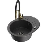 Mexen Kevin fregadero de granito de 1 compartimento con escurridor y grifo de cocina Aster, negro moteado - 6517-76-73450-57-B 19390 5905315048738