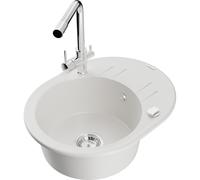 Mexen Kevin fregadero de granito de 1 compartimento con escurridor y grifo de cocina Duero, blanco - 6517-20-671600-00 18789 5905315026491