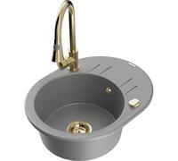Mexen Kevin fregadero de granito de 1 compartimento con escurridor y grifo de cocina Elia, gris - 6517-71-670101-50 20129 5905315031709