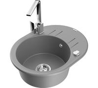 Mexen Kevin fregadero de granito de 1 compartimento con escurridor y grifo de cocina Rita, gris - 6517-71-670300-00 17974 5905315021458