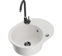Mexen Kevin fregadero de granito de 1 compartimento con escurridor y grifo de cocina Telma, blanco - 6517-20-670200-70 18720 5905315016287