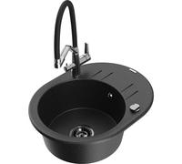 Mexen Kevin fregadero de granito de 1 compartimiento con grifo de cocina Duo, negro/plateado metálico - 6517-73-671701-07-B 23008 5905315055316