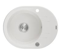 Mexen Kevin fregadero de granito de 1 cubeta con escurridor 586 x 458 mm, blanco, sifón cromado - 6517581005-20 16108 5905315052254