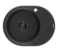 Mexen Kevin fregadero de granito de 1 cubeta con escurridor 586 x 458 mm, negro/plateado metálico, sifón negro 16388 5905315013613
