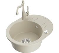 Mexen Kevin fregadero de granito de 1 cubeta con escurridor y grifo de cocina Carla, beige - 6517-69-670700-69 18711 5905315041913