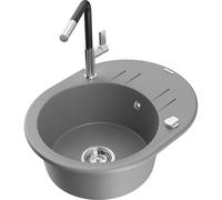 Mexen Kevin fregadero de granito de 1 cubeta con escurridor y grifo de cocina Flora, gris - 6517-71-670401-07 21129 5905315063120