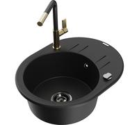 Mexen Kevin fregadero de granito de 1 cubeta con escurridor y grifo de cocina Flora, negro - 6517-77-670401-57-B 21160 5905315063434