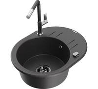 Mexen Kevin fregadero de granito de 1 cubeta con escurridor y grifo de cocina Flora, negro moteado - 6517-76-670401-08-B 21150 5905315063335