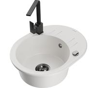 Mexen Kevin fregadero de granito de 1 cubeta con escurridor y grifo de cocina Rita, blanco - 6517-20-670300-70 17965 5905315021403