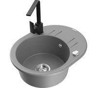 Mexen Kevin fregadero de granito de 1 cubeta con escurridor y grifo de cocina Rita, gris - 6517-71-670300-70 17979 5905315021472
