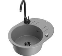 Mexen Kevin fregadero de granito de 1 cubeta con escurridor y grifo de cocina Telma, gris - 6517-71-670200-70-B 18750 5905315016362