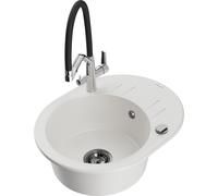 Mexen Kevin fregadero de granito de 1 cubeta con grifo de cocina Duo, blanco - 6517-20-671701-07-B 22993 5905315055132