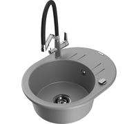 Mexen Kevin fregadero de granito de 1 cubeta con grifo de cocina Duo, gris - 6517-71-671701-07-B 23003 5905315055255