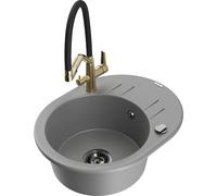Mexen Kevin fregadero de granito de 1 cubeta con grifo de cocina Duo, gris - 6517-71-671701-57-B 23005 5905315055279