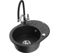 Mexen Kevin fregadero de granito de 1 cubeta con grifo de cocina Duo, negro/plateado metálico - 6517-73-671701-07 23007 5905315055309