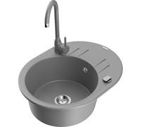 Mexen Kevin fregadero de granito de 1 cuenco con escurridor y grifo de cocina Telma, gris - 6517-71-670200-71 18754 5905315016379