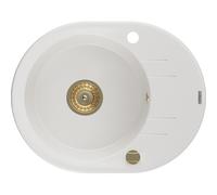 Mexen Kevin fregadero de granito de 1 seno con escurridor 586 x 458 mm, blanco, sifón dorado - 6517581005-20-G 16240 5905315012395