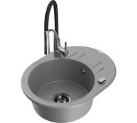Mexen Kevin fregadero de granito de 1 seno con escurridor y grifo de cocina Aster, gris - 6517-71-73450-07-B 19373 5905315048530